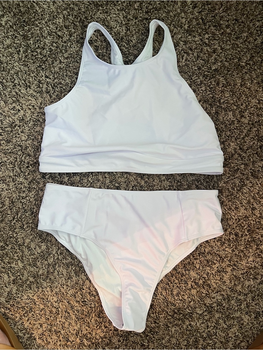 White Two-Piece Bikini Set NWOT- Sporty High-Neck Top & High-Waist Bottoms